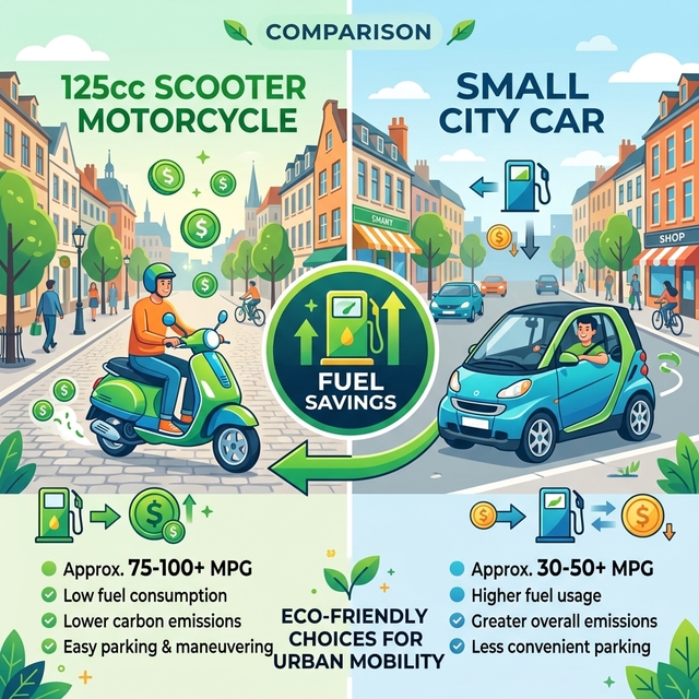 Comparativa de consumo entre moto 125 y coche en ciudad